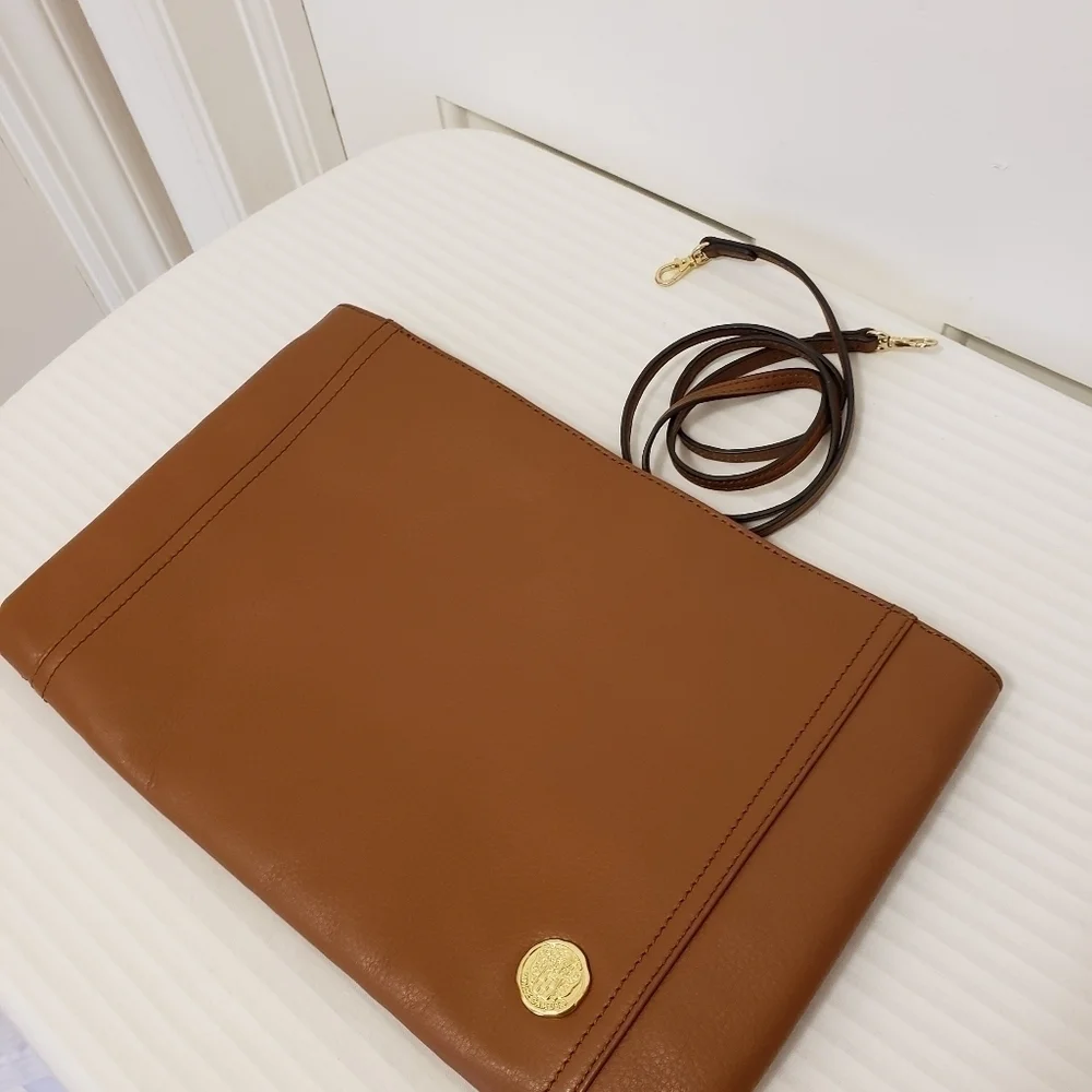NWOT Vince Camuto Mocha Bisque In Color Leather Large Clutch/Crossbody, …